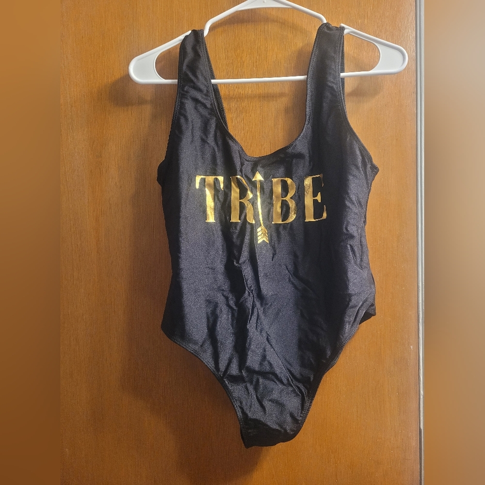 Boohoo Black and Gold One Piece Bride Tribe Swimsuit